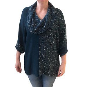 STYLE & CO Blue & White Speckled PULLOVER SWEATER Cowl Neck Size SMALL